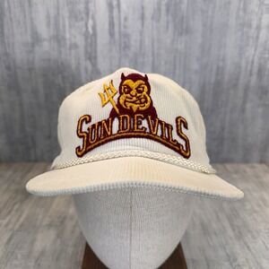 Vintage 80's Sun Devils Arizona State Corduroy Hat Zip Cord ASU White Rare